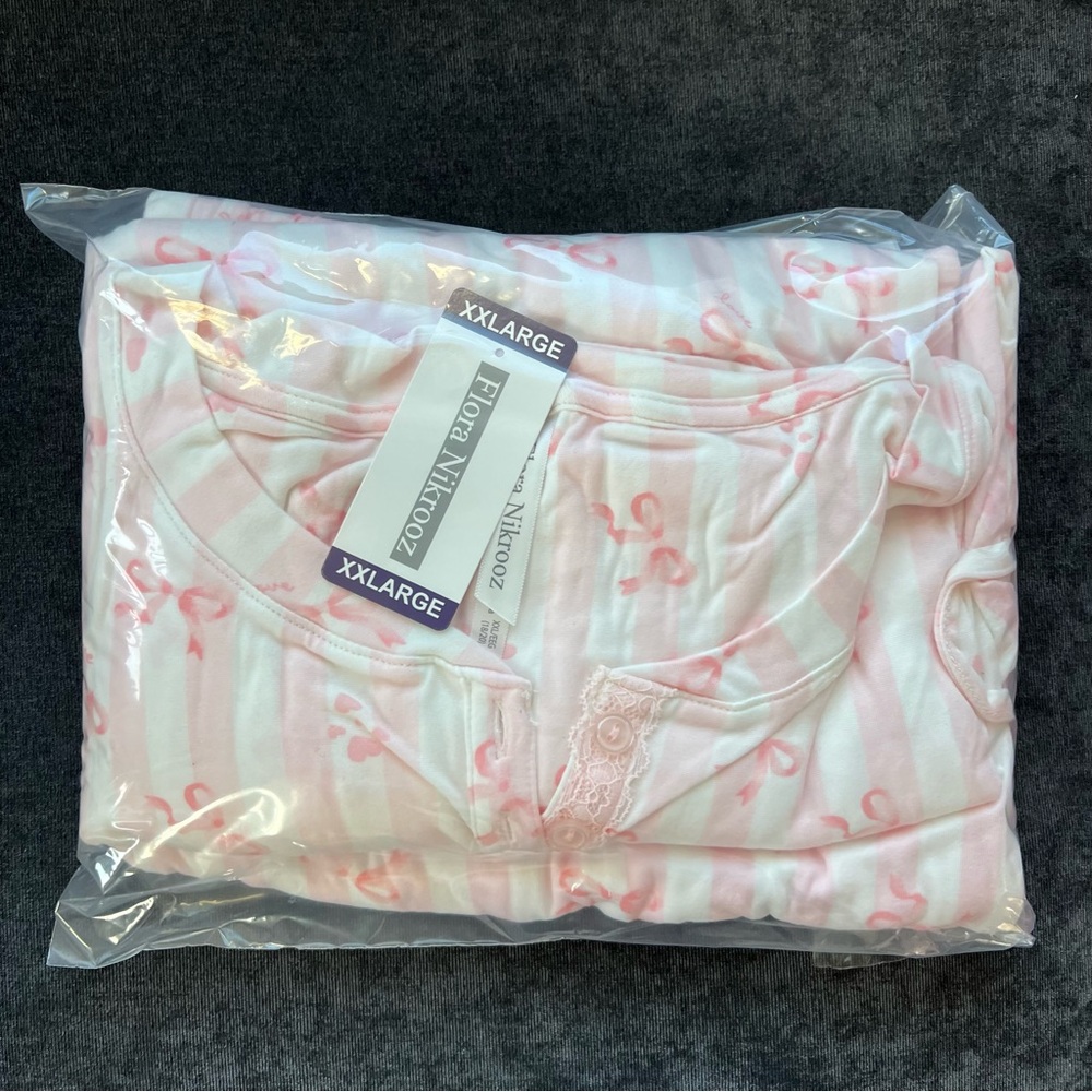 NWT Flora Nikrooz 2-Piece Pink Bows Pajama Set - Picture 15 of 15